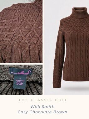 Willi Smith | Cable Knit Cotton Sweater | Chocolate Brown